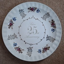 Vintage Avon by Wood & Sons Plate Floral + Silver Trim - Silver 25th Anniversary