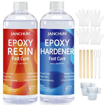 JANCHUN Crystal Clear Epoxy Resin Kit 16oz, Bubble-Free, Anti-Yellowing, Self