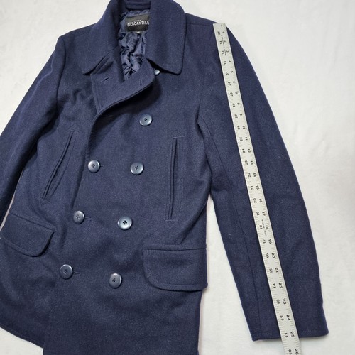 J Crew Mercantile Pembroke Pea Coat Mens S Double Breasted Wool Blend Tweed Navy - Picture 7 of 13
