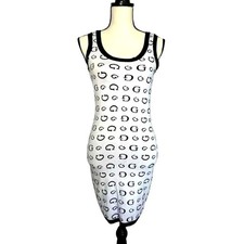 GUESS Monogram G Logo Mini Dress Black White Knit Bodycon Sheath Women’s Size M