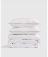 NWOT QUINCE EUROPEAN LINEN PIPED DUVET COVER SET KING / CAL KING WHITE / TOFFEE