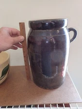 Antique Brown Glaze Stoneware 12" Butter Churn w/pour handle. No lid - No chips