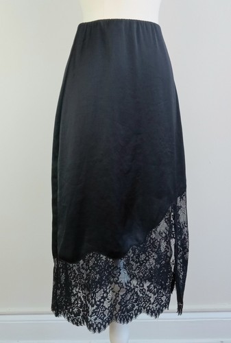 size 2 Aritzia Wilfred Black Sonnet Satin Lace Slip Skirt Elastic Waist Side-Zip - Picture 12 of 24