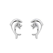 925 Sterling Silver Cute Dolphin Cubic Zirconia Earrings