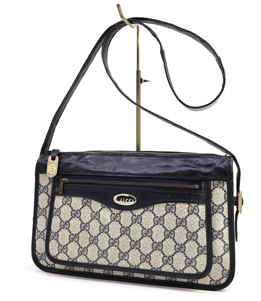 Gucci Vintage Bag Shoulder Bag Handbag Purse GG Supreme Logo Navy Authentic