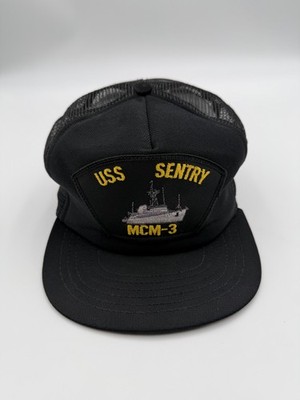USS Sentry MCM-3 Hat Cap Snap Back Black Trucker Mesh Mens One Size US Navy