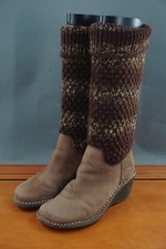 UGG Australia Cresthaven Knit Shoe Women's 8 Brown Leather Pull On Wedge Bootie