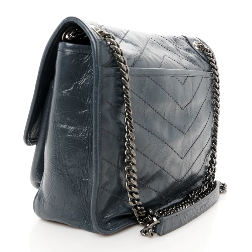 Bolsa satchel usada Saint Laurent couro de bezerro enrugado matelasse média corrente Niki - Imagem 2 de 4