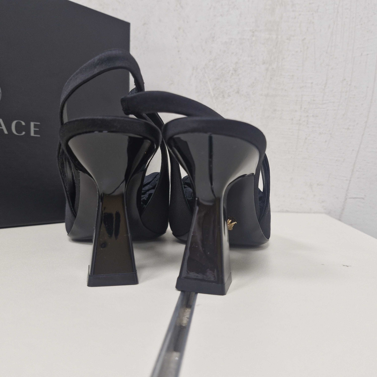 VERSACE Women Sling Back T.70 Raso Heels Black/Silver Size EU 38 RRP £1045 image 3