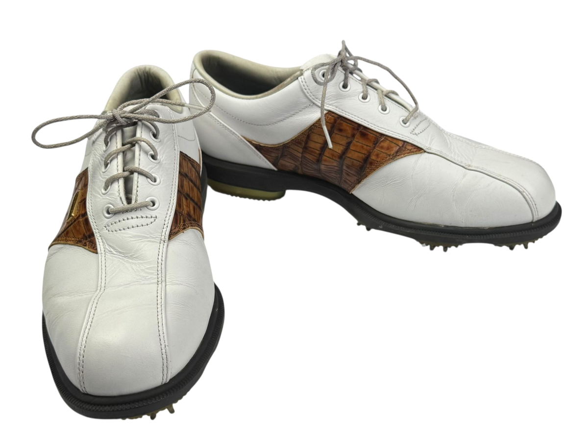 FootJoy DryJoys Tour Golf Shoes Faux Alligator White/Brown Men's