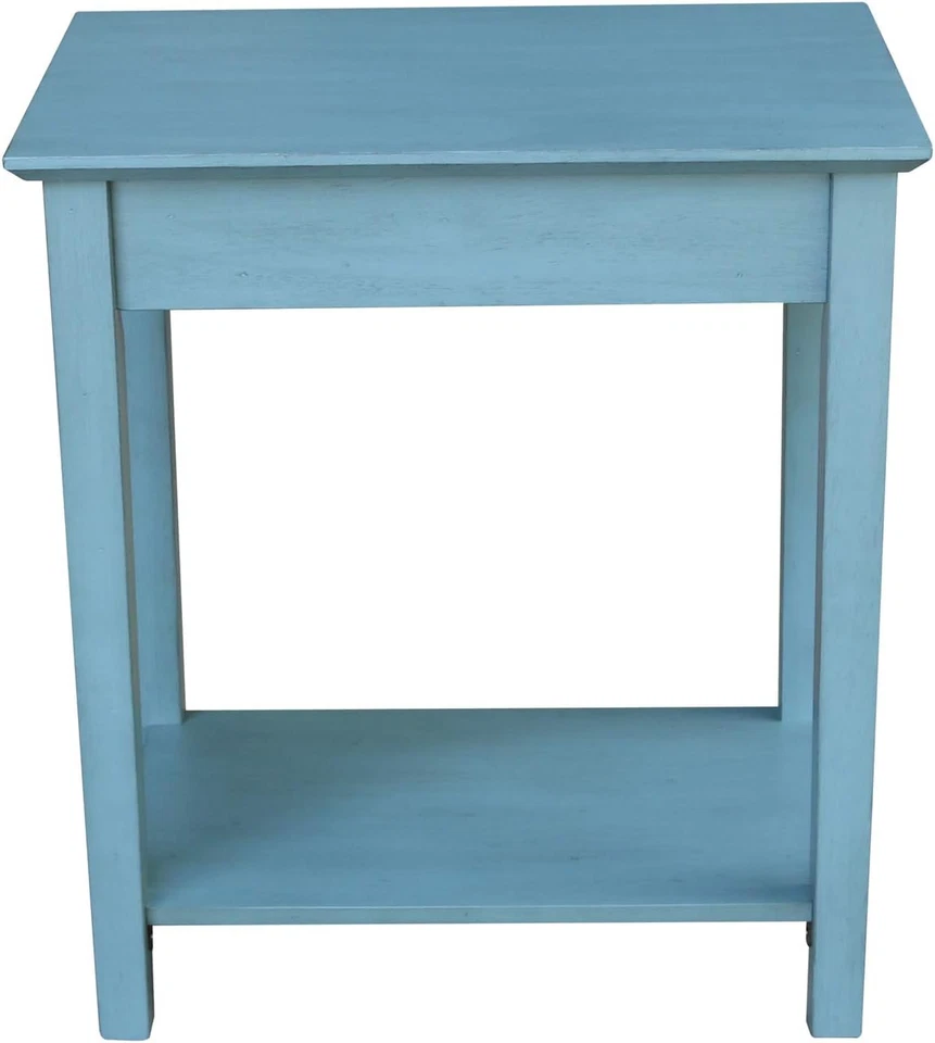 Solid Wood Narrow End Table Antique Rubbed Ocean Blue - Image 4 of 4