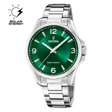 Festina Solar Watch F20656-3, Green, Stainless Steel, Miyota Solar Movement