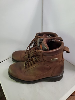 靴 high cut leather boots Harley Davidson Motorcycle Riding Work Boots Brown Leather Lace Up