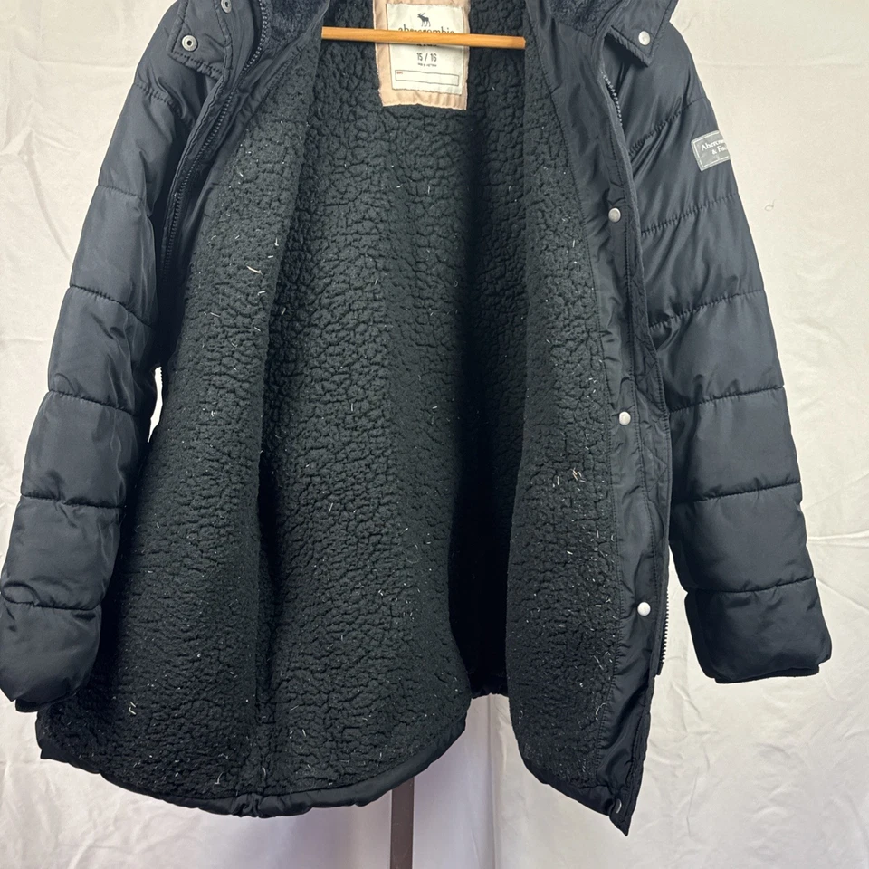 Abercrombie & Fitch Girls Winter Parka Puffer Coat Jacket Size 15/16 Black - Image 3 of 4
