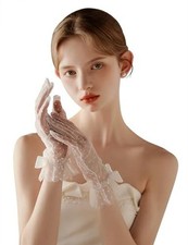 Short Polka Dot Lace Gloves Bow Mesh Tea Party Gloves for Women One Size White