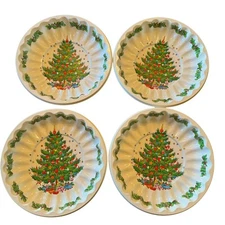Vintage Christmas Serving Bowls Plastic Ruffle Scalloped Edge Trees Set Of 4 NEW