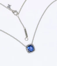 NEW 100% Authentic PANDORA Sparkling Square Blue Halo Pendant Necklace 393560C01