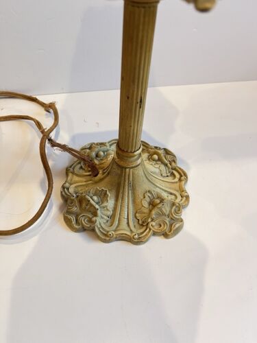Antique Art Nouveau 6-Panel Slag Glass Cast Metal Table Boudoir Lamp - Picture 2 of 16