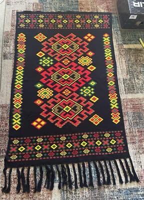 BEAUTIFUL Vintage Moroccan Black Area Rug Geometric Handmade Tribal Azilal Rug