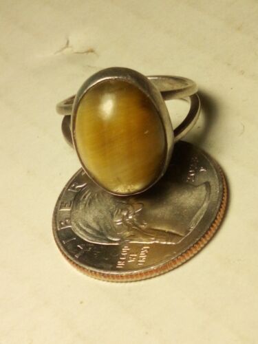 Vintage Sterling Silver Yellow Cats Eye Gem Size 6