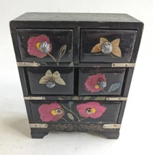 Vtg Chinoiserie Oriental Mini Drawer Cabinet dollhouse dresser asian 6 x 5