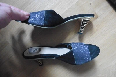 Chaussures femme GB escarpins ouverts mules noir et lamé argent talon doré T 37 - Photo 1/4