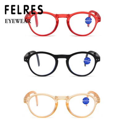 FELRES Faltbare Anti-Blaulicht Lesebrille für Herren Damen Runde Brille Mode