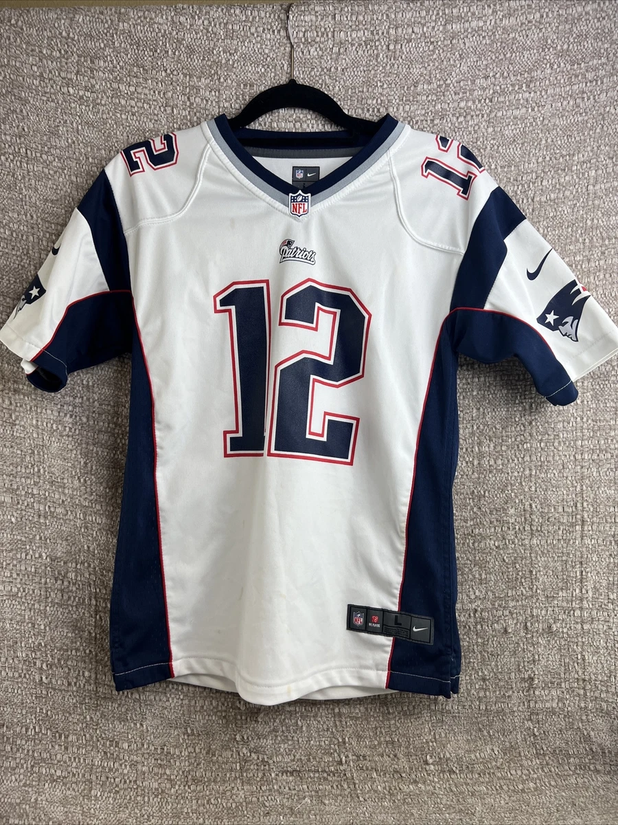 New England Patriots Tom Brady Jersey #12 White Nike On Field Size Youth  Large