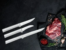 Rada 3 Pc Set Stubby Butcher, Granny, Heavy Duty Paring Knife (Silver Handle)