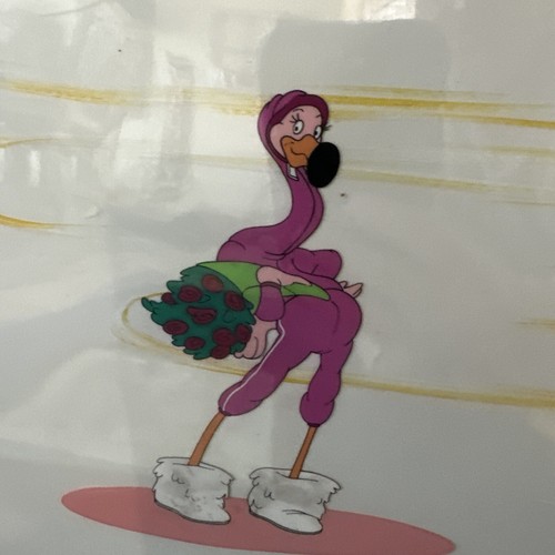 Rare Animated Pink Flamingo Jogging Suit Flower Character Production Cel - Picture 3 of 7