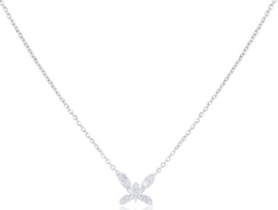 ESTATE .26CT DIAMOND 14KT WHITE GOLD 3D CLASSIC BUTTERFLY FUN LOVE NECKLACE