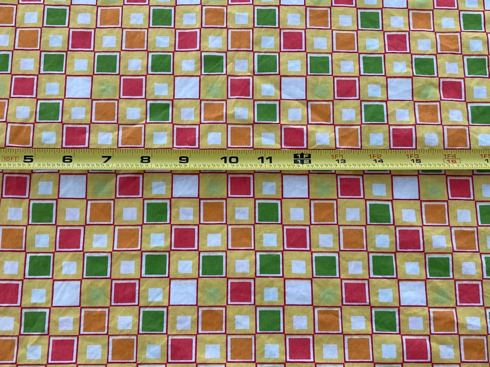 Vintage Yellow Orange Red Green Check Sewing Fabric 1.75+ yd 44" Quilting Cotton - Image 4 of 4