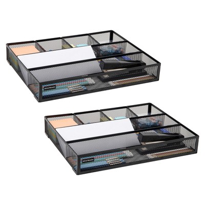 2pc,Drawer Organizer, Utensil Organizer, Office, Kitchen, Metal,Black