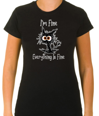 I'm fine, Everything is fine, Katze, 3/4 Kurzarm T-Shirt Damen G594