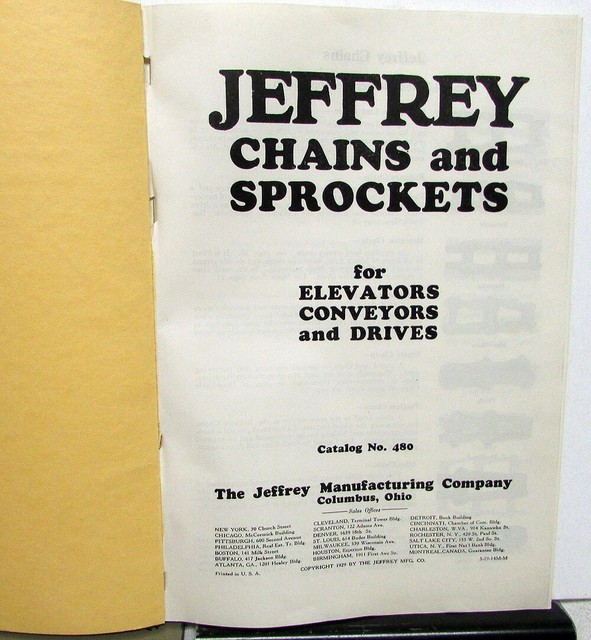 1930s Jeffrey Chains & Sprockets Catalog No 480 For Elevators Conveyors