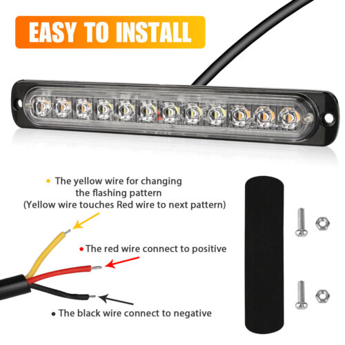 4X 12 LED Strobe Light Bar Car Truck Flashing Warning Hazard Beacon Amber/White - Picture 5 of 8