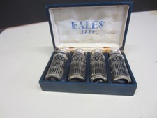 Vintage Set 4 EALES 1779 Cobalt Blue Silver Plated Salt Pepper Shakers w/Box