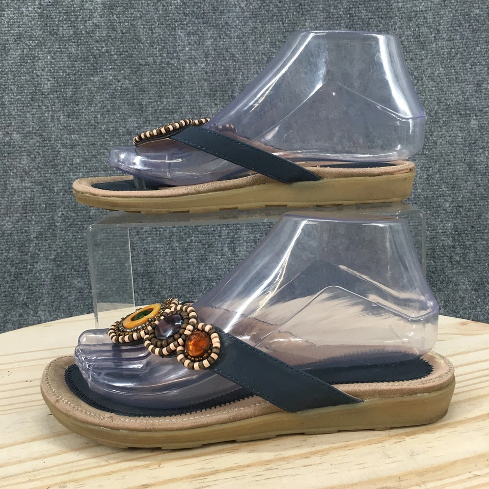 Patrizia By Spring Step Sandals Womens 38 Beaded Thong Flats Caspian Navy Blue - Image 2 of 4