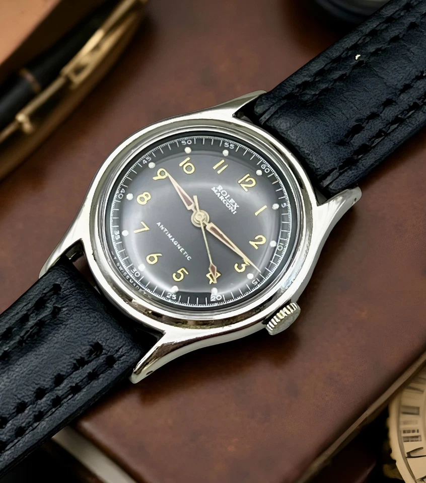 VTG ROLEX MARCONI ATIMAGNETIC BLACK DIAL NICKEL PLATED CASE Ø 31,9mm CIRCA 1930 - Image 4 of 4