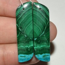 Par de pendientes de taladro frontal de piedras preciosas de cabujón de malaquita natural de 58 quilates 37x10 mm #P2175
