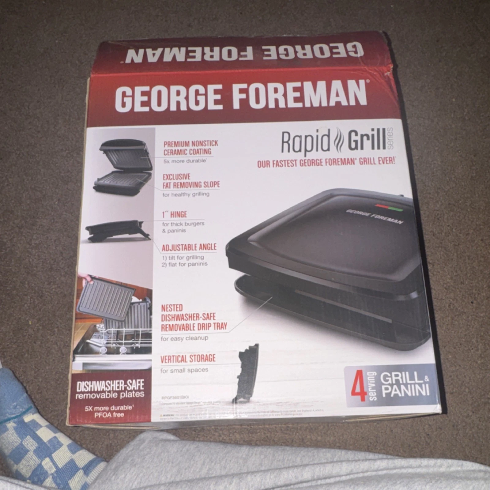 George Foreman Rapid Grill & Panini Press RPGF3601BBXC, 1200W, Black, Ceramic