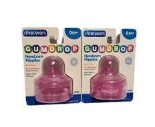 The First Years Gumdrop Pink Slow Flow Newborn Bottle Nipple Lot - 0 Months +