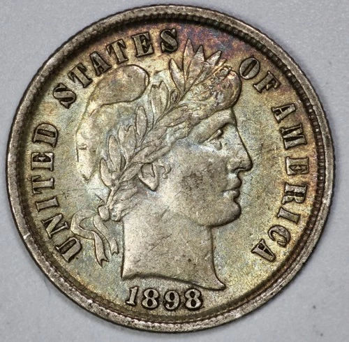 1898 Barber 10C Silver Dime Toned