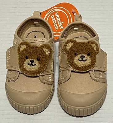 Wonder Nation Baby Toddler Teddy Bear Fuzzy Critter Prep Toe Sneaker Beige NWT 5