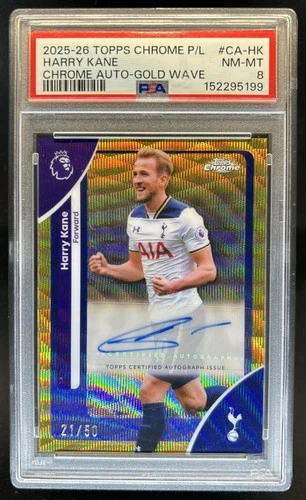 2026 Topps Chrome Premier League Harry Kane Auto Gold Wave Refractor #/50 PSA 8