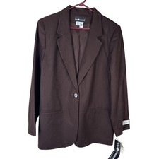 Sag Harbor Blazer Womens 14 Brown 100 Wool Lined One Button Career Office New