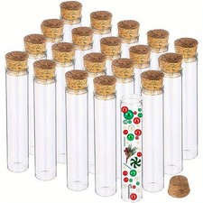 1Box 25pcs Empty Glass Bottles with Wood Cover Wishing Bottle Clear 2x10.75cm