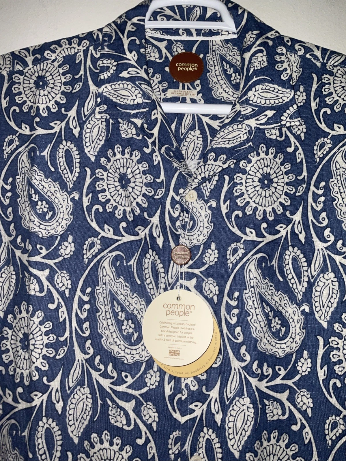 COMMON PEOPLE LINEN BLEN NAVY BLUE PAISLEY SHORT SLEEVE CAMP SHIRT XL NWT
Opens in a new window or t
