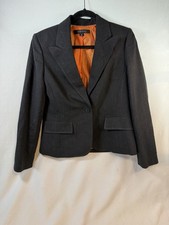 Anne Klein Blazer Sz 8 Gray Orange Pinstripe Contrast Stitch Career Suit Jacket