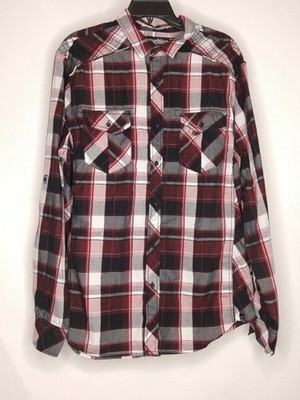 Machine Push The Limit Shirt Mens Size XL Button-Up Long Sleeve Plaid Red Black 